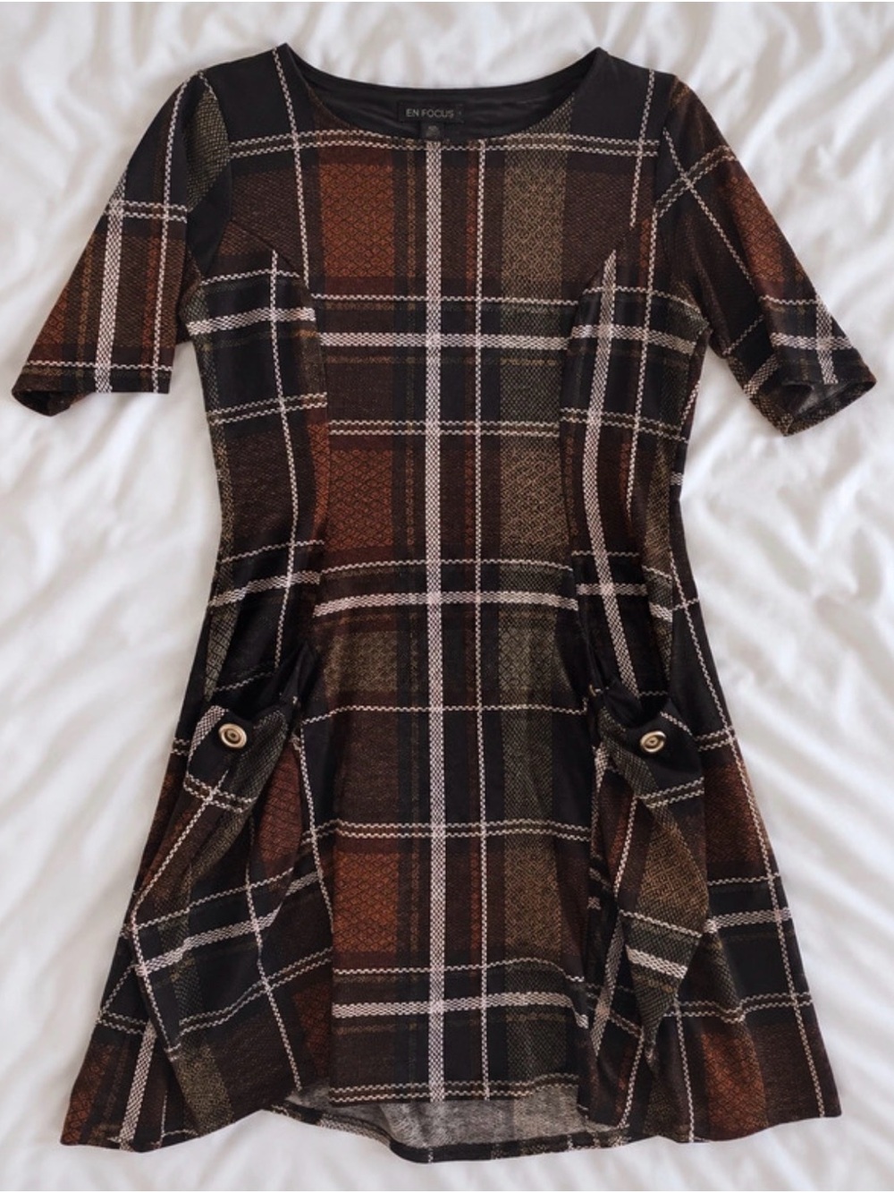 Brown Plaid Short Sleeve Dress